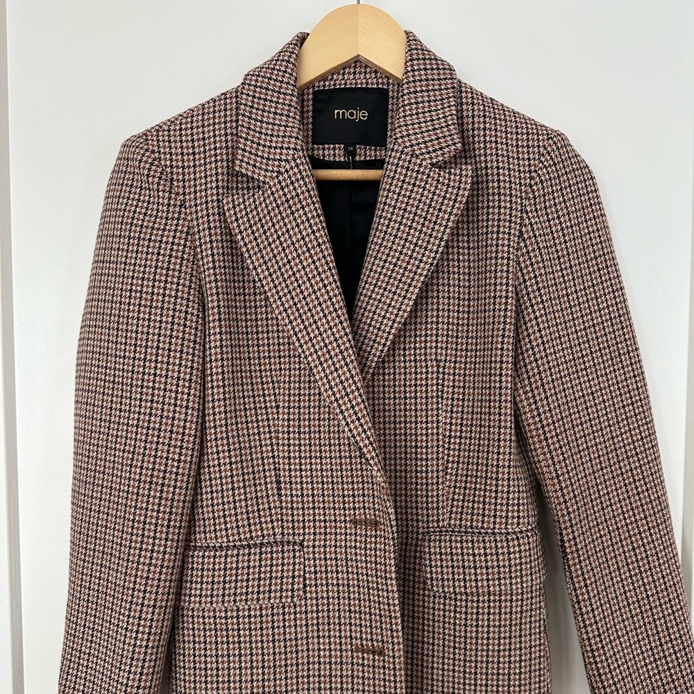 Maje Houndstooth Suit Jacket - Black and Brown